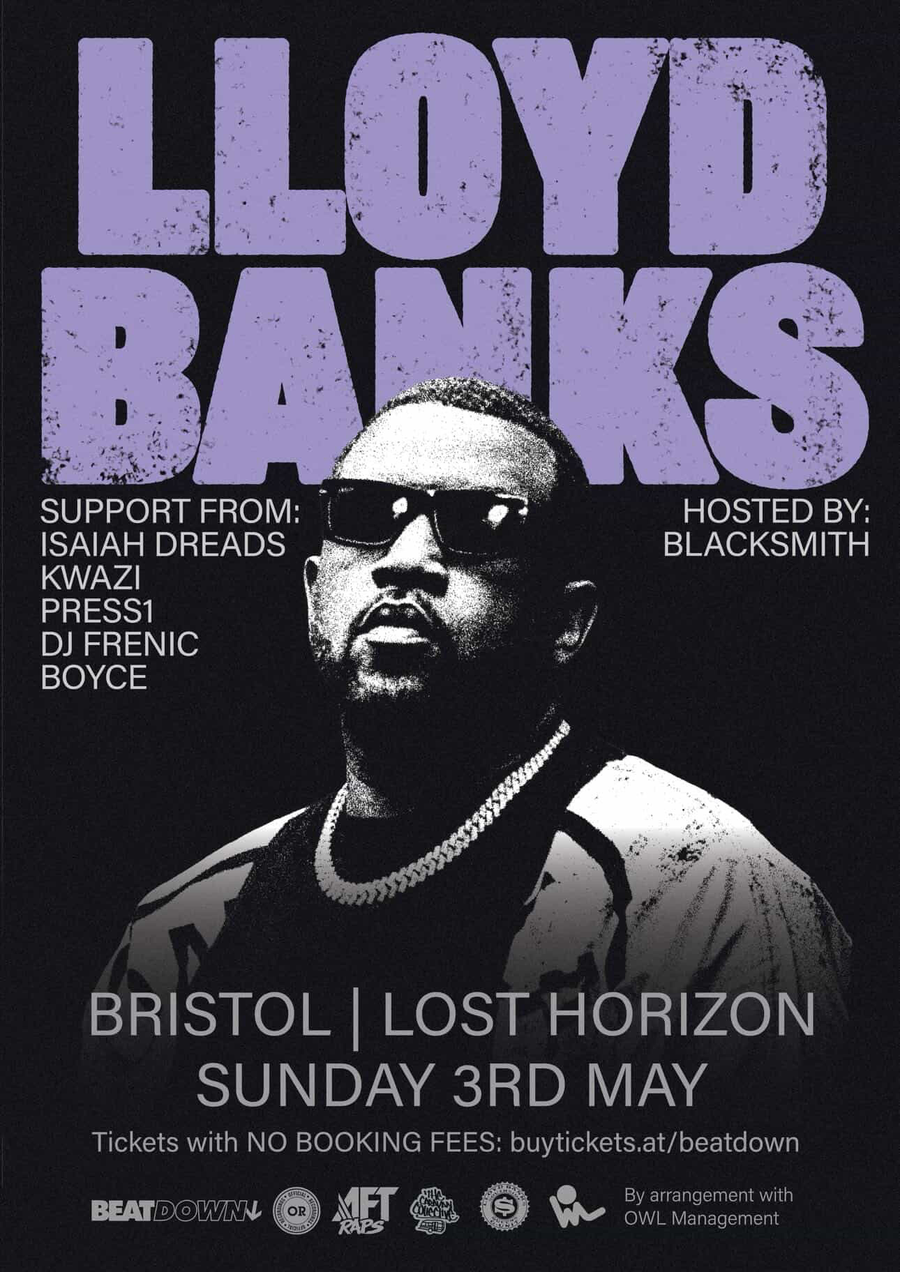 Poster for Isaiah Dreads supporting Lloyd Banks in Bristol.